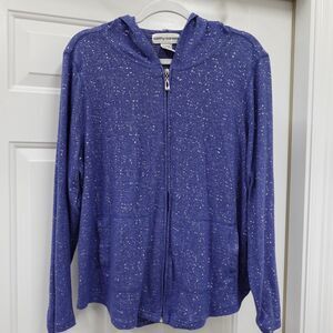 Cathy Daniels Jacket womens large zip up hoodie blue silver Spring Pilates Yoga